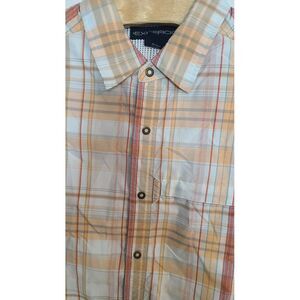Exfficio Size Large Orange Plaid Button Vented Short‎ Sleeves